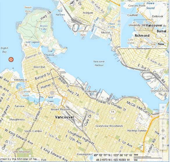 map of Vancouver city showing location of Stanley Park